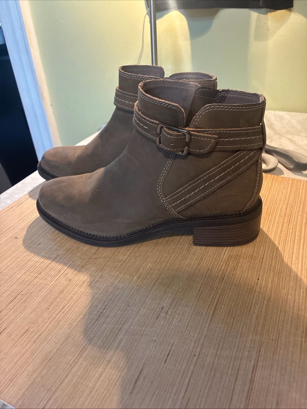 Clarks Brown Nubuck Ankle Booties with Buckle Strap